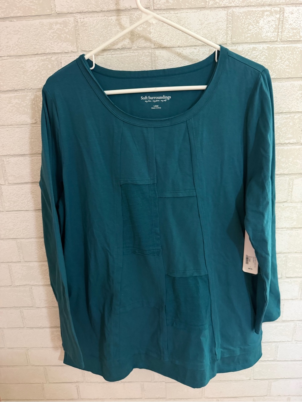 Soft Surroundings Teal Patch-Panel Long Sleeve Top Large #3129